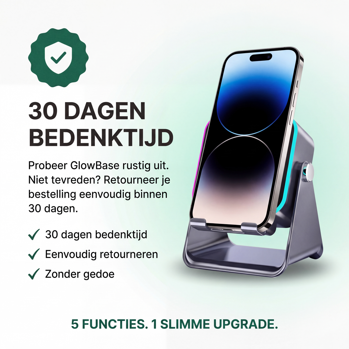 GlowBase - Bluetooth Speaker Telefoonhouder met RGB-verlichting
