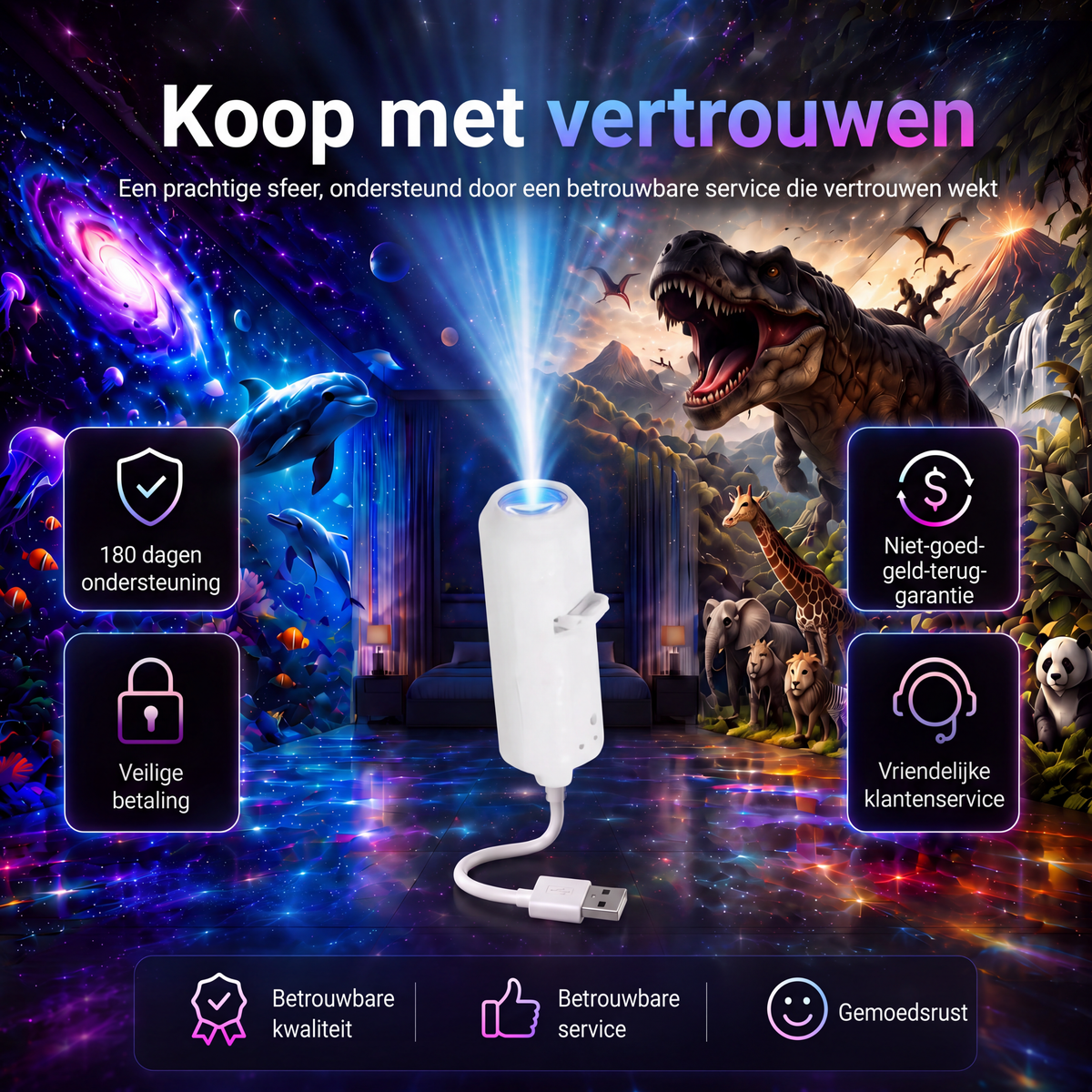 Kosmo Sterrenprojector - LED Nachtlampje met 360° Draaibare Kop