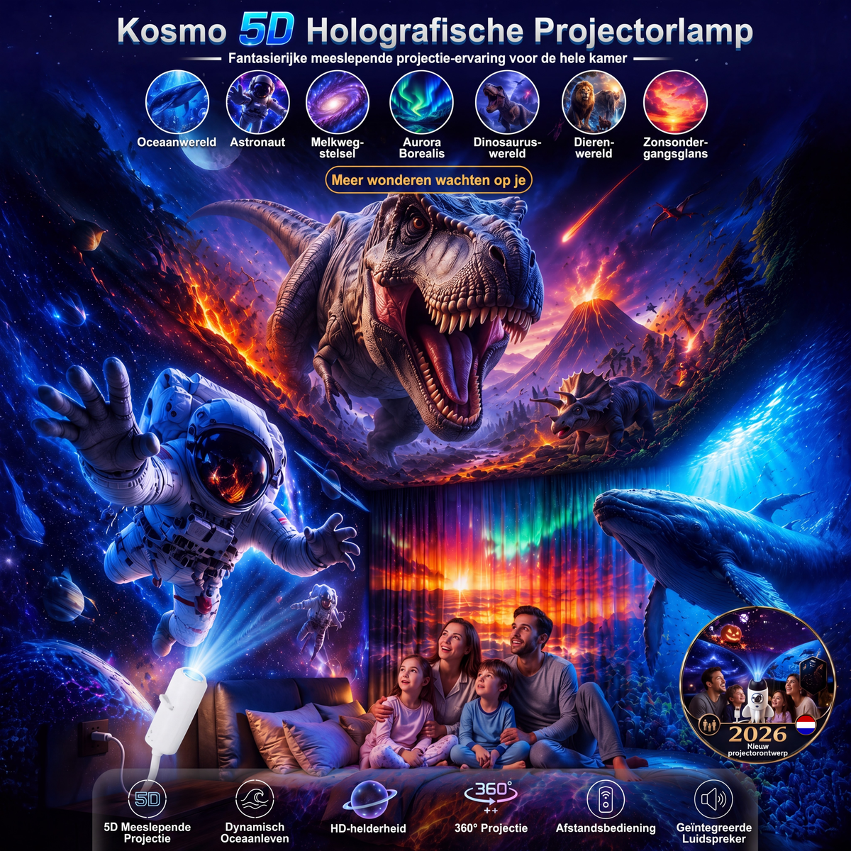 Kosmo Sterrenprojector - LED Nachtlampje met 360° Draaibare Kop