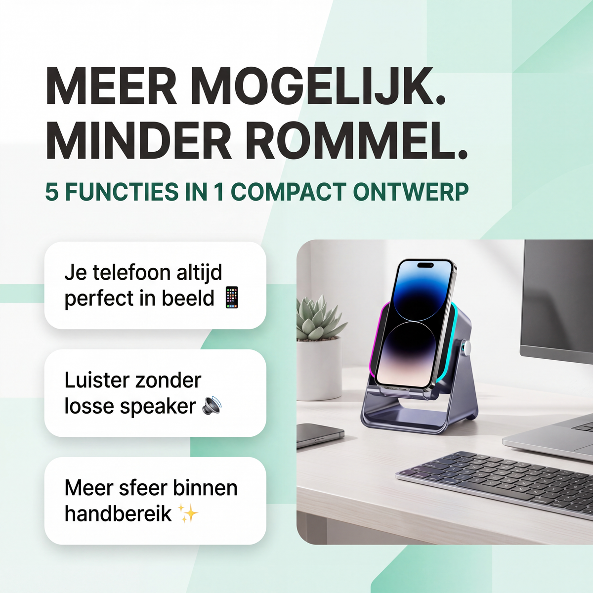 GlowBase - Bluetooth Speaker Telefoonhouder met RGB-verlichting